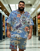 Hawaiian Vacation Style Men's Plus Size Pockets Shirt Shorts Suit